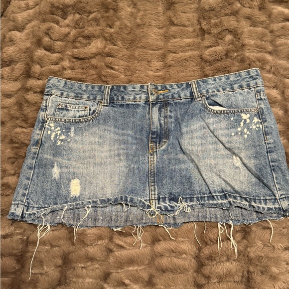 Blue Distressed Denim Skirt - Picture 2 of 5